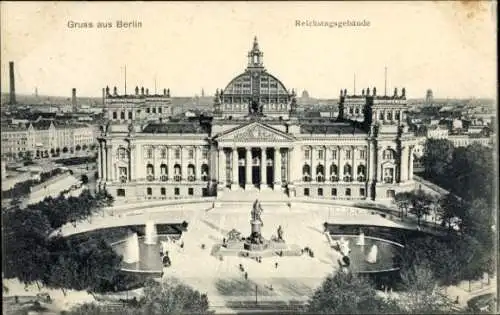 Ak Berlin Tiergarten, Bismarckdenkmal vor dem Reichstagsgebäude