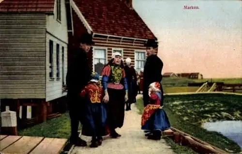 Ak Marken, Photochromie, Nenke und Ostermaier 114 2354, Kinder und Männer in Landestracht