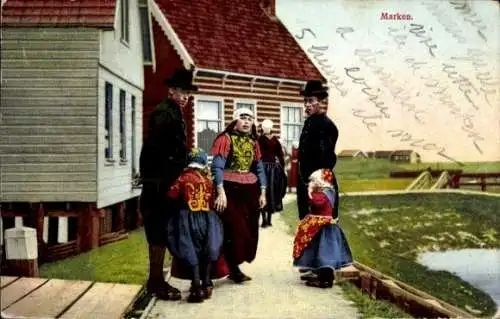 Ak Marken, Photochromie, Nenke und Ostermaier 114 2354, Kinder und Männer in Landestracht