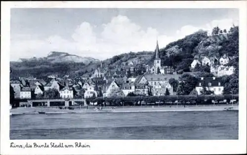 Ak Linz am Rhein, Totalansicht des Ortes, Ufer, Kirche, Landschaft, Fluss