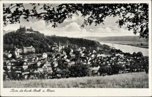 Ak Linz am Rhein im Kreis Neuwied, Totalansicht der Ortschaft, Fluss