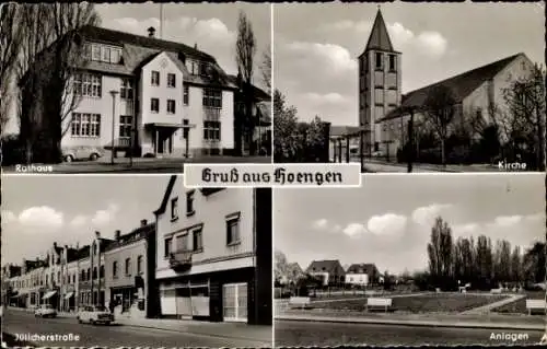 Ak Hoengen Alsdorf, Rathaus, Kirche, Jülicherstraße, Anlagen, Hermann Honnef Tabakwaren