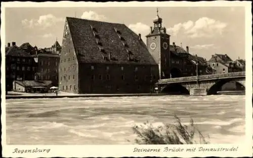 Ak Regensburg an der Donau Oberpfalz, Steinerne Brücke, Donaustrudel