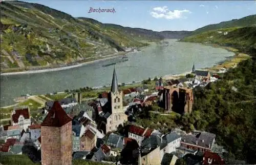 Ak Bacharach am Rhein, Totalansicht, Kirche