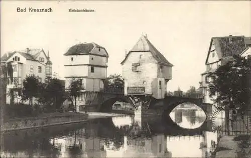 Ak Bad Kreuznach in Rheinland Pfalz, Brückenhäuser, Brücke