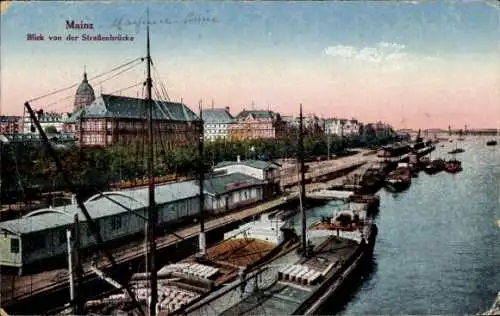 Ak Mainz am Rhein, Blick von der Straßenbrücke