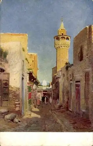 Künstler Ak Häusergasse, Minarett