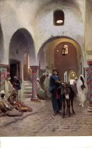 Ak Straßenszene, Frau mit Esel, Händler