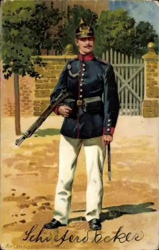 Künstler Litho Hoffmann, A., deutscher Soldat, Infanterie, Gewehr, Federbusch, Kaiserreich