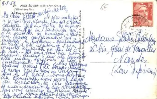 Ak Argelès sur Mer Östliche Pyrenäen, L'Hotel des Pins, Strand, les Albures