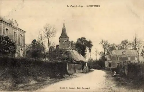 Ak Mortemer Oise, Pays de Bray, Kirchturm, Weg, Häuser