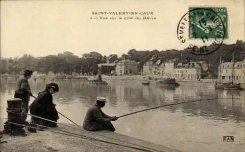 Ak Saint Valery en Caux Seine Maritime, Quai du Havre, Angler