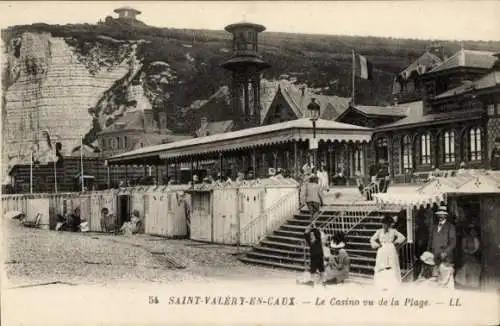 Ak Saint Valery en Caux Seine Maritime, Kasino, Strand, Steilküste