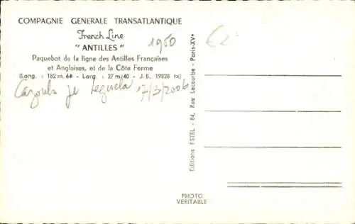 Ak Dampfer Antilles, CGT, French Line
