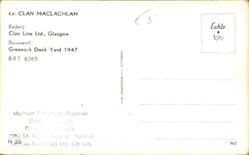 Ak Frachtschiff T.S. Clan Maclachlan, Clan Line