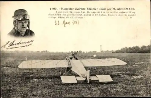 Ak Aviation, Morane-Saulnier-Eindecker, gesteuert von M. Audemars