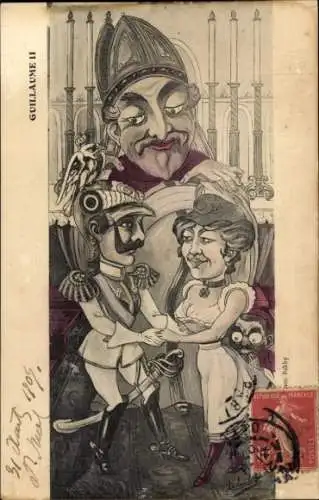 Künstler Ak Karikatur, Kaiser Wilhelm II., Geistlicher, Marianne