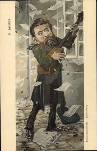 Künstler Ak Muller, Karikatur, Jean Jaures