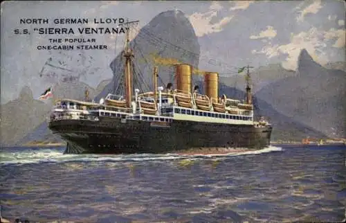 Ak Dampfer Sierra Ventana, Einfahrt in den Hafen Rio de Janeiro, Norddeutscher Lloyd NDL
