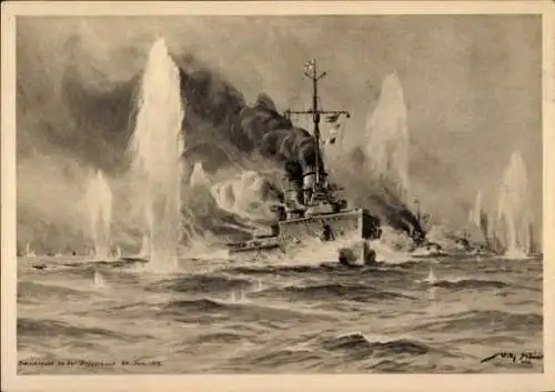 Künstler Ak Stöwer, Willy, Deutsche Kriegsschiffe, Schlacht an der Doggerbank, 24 Januar 1915, I. WK