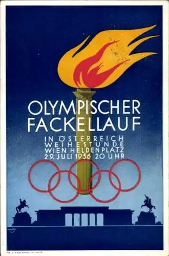 Künstler Ak Wien, Olympischer Fackellauf, Heldenplatz, Olympia 1936