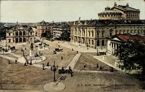 Ak Genf Genf Schweiz, Place Neuve, Denkmal