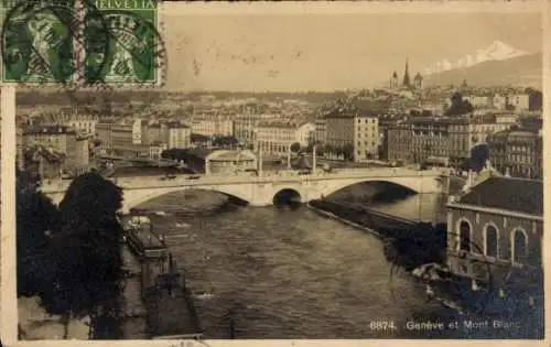 Ak Genf Stadt, Stadtansicht, Brücke de la Coulouvrenière und Mont Blanc