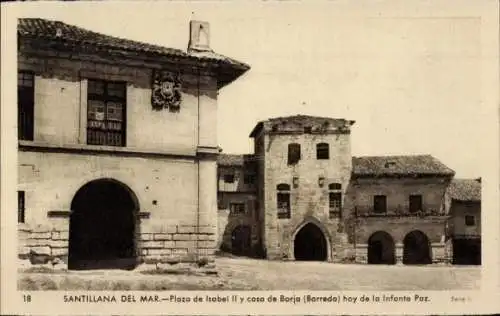 Ak Santillana del Mar Cantabria, Plaza de Isabel II und Borjas Haus