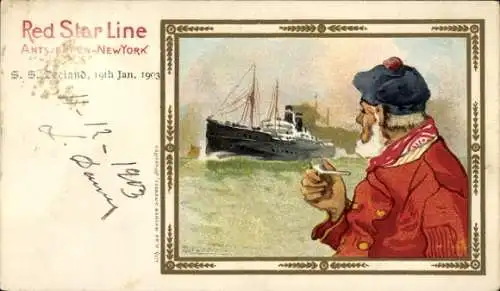 Künstler Litho Cassiens, Dampfer SS Zeeland, Red Star Line