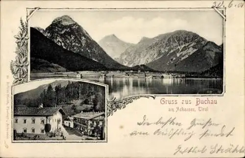 Ak Buchau Eben am Achensee Tirol, Gesamtansicht, Berge