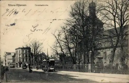 Ak Hamburg Altona Ottensen, Straßenbahn, Christiankirche