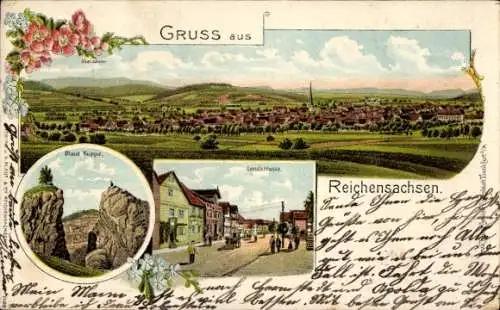 Litho Reichensachsen Wehretal in Hessen, Blaue Kuppe, Landstraße, Totalansicht