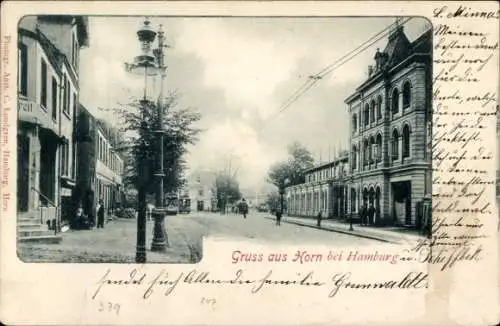 Passepartout Ak Hamburg Mitte Horn, Straßenpartie, Straßenbahnen, Gastwirtschaft