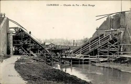 Ak Cambrai Nord, Eisenbahn, Pont Rouge