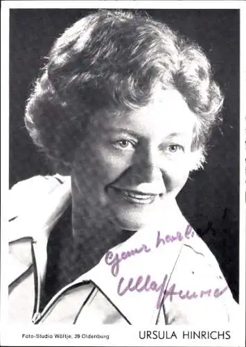 Ak Schauspielerin Ursula Hinrichs, Portrait, Autogramm