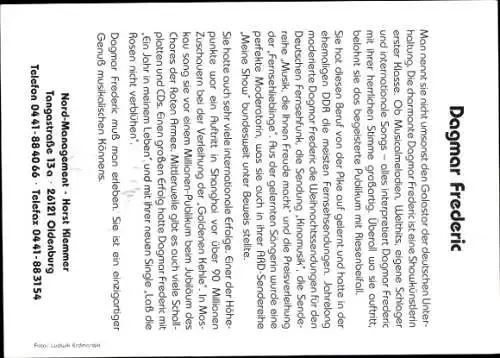 Ak Moderatorin und Sängerin Dagmar Frederic, Portrait, Autogramm