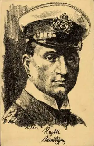 Künstler Ak Kapitänleutnant Otto Weddigen, Portrait, SM U 29, Kaiserliche Marine