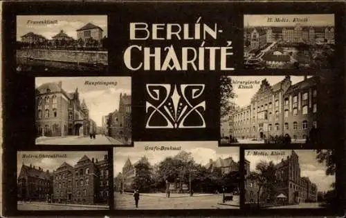 Ak Berlin, Charite, Frauenklinik, Chirurgische Klinik, Haupteingang, Gräfe-Denkmal