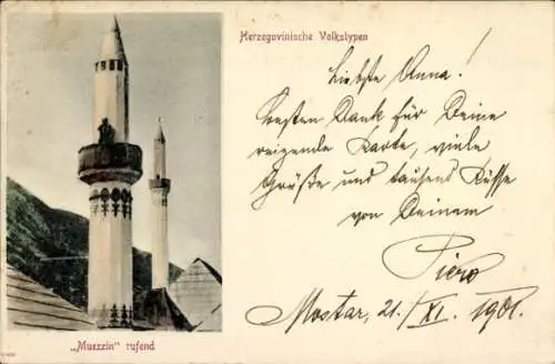 Ak Herzegowinische Volkstypen, Muezzin rufend