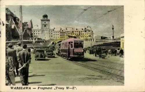 Ak Warszawa Warschau Polen, Straßenpartie, Straßenbahn