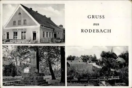 Ak Rodebach Waldkappel in Hessen, Gasthaus, Denkmal, Dorfpartie