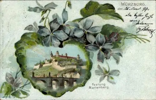 Litho Würzburg am Main Unterfranken, Festung Marienberg