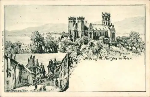 Künstler Litho Wille, F. v., Trier an der Mosel, Sankt Matthias, Gesamtansicht