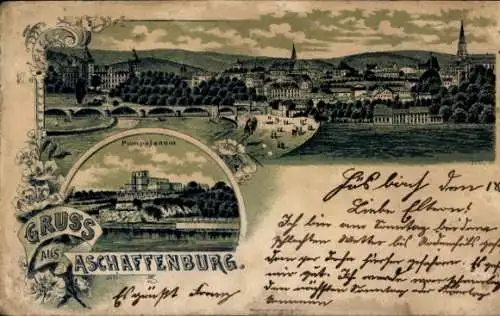 Litho Aschaffenburg in Unterfranken, Gesamtansicht, Pompejanum