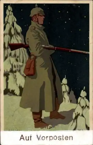 Künstler Ak Glückwunsch Neujahr, Soldat auf Wacht im Winter, I WK