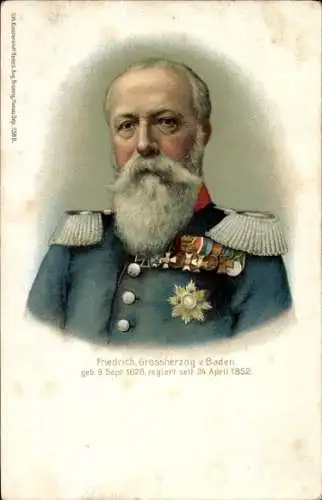 Litho Großherzog Friedrich von Baden, Portrait, Uniform