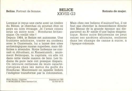 Ak Belize, Portrait einer Frau