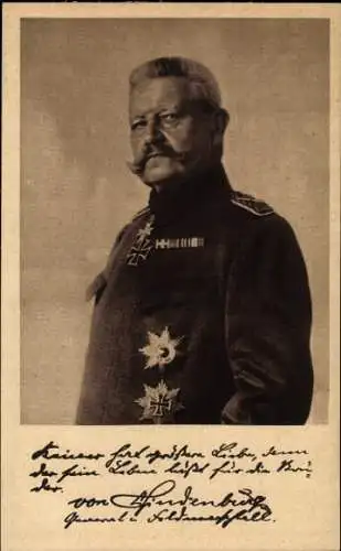 Ak Generalfeldmarschall Paul von Hindenburg, Portrait, Uniform, Ludendorff Spende