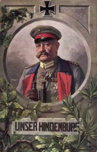 Passepartout Künstler Ak Fischer, Art., Generalfeldmarschall Paul von Hindenburg mit Feldstecher