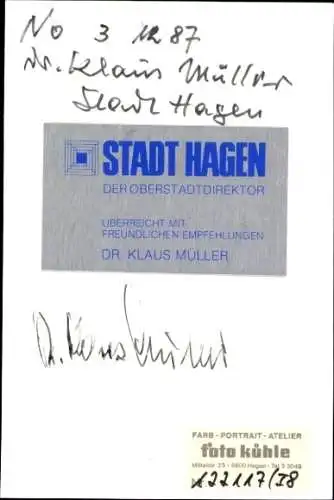 Ak Politiker Klaus Müller, Autogramm